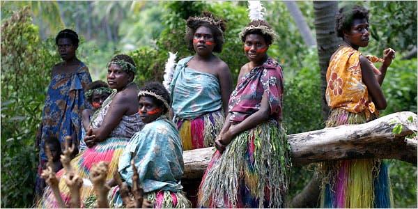 Women on Tanna, one of 83 islands that make up Vanuatu, are dressed for a traditional dance.